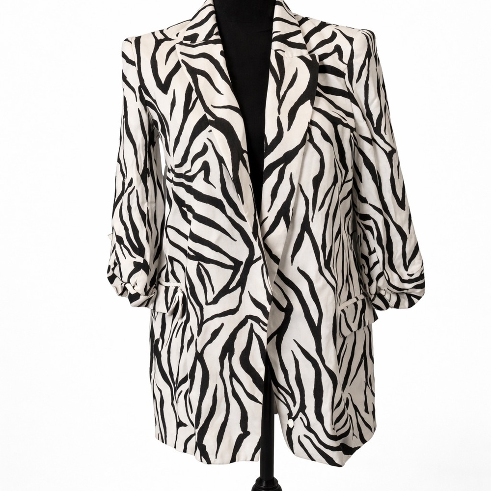 Zara Monochrome silk  Animal Print Jacket